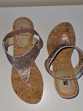 W Mountain Glitter Cork Thong Sandals - Rose Gold